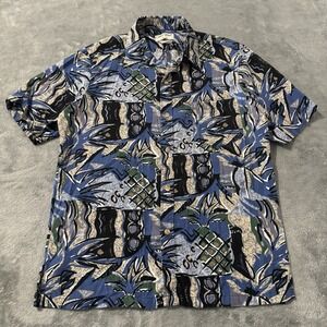 Cooke Street 90s Shirt Men Medium Blue Geometric Button Up Hawaiian Short Sleeve